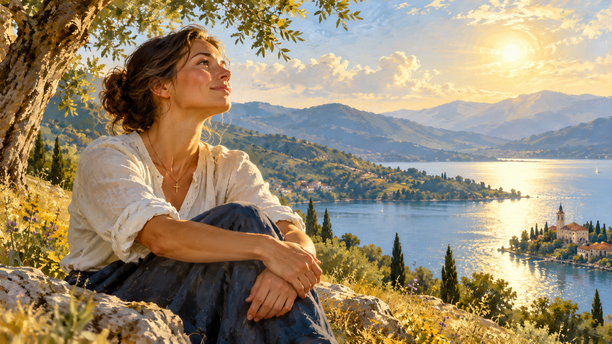 Illustration d’un moment de contemplation devant un paysage d’été.