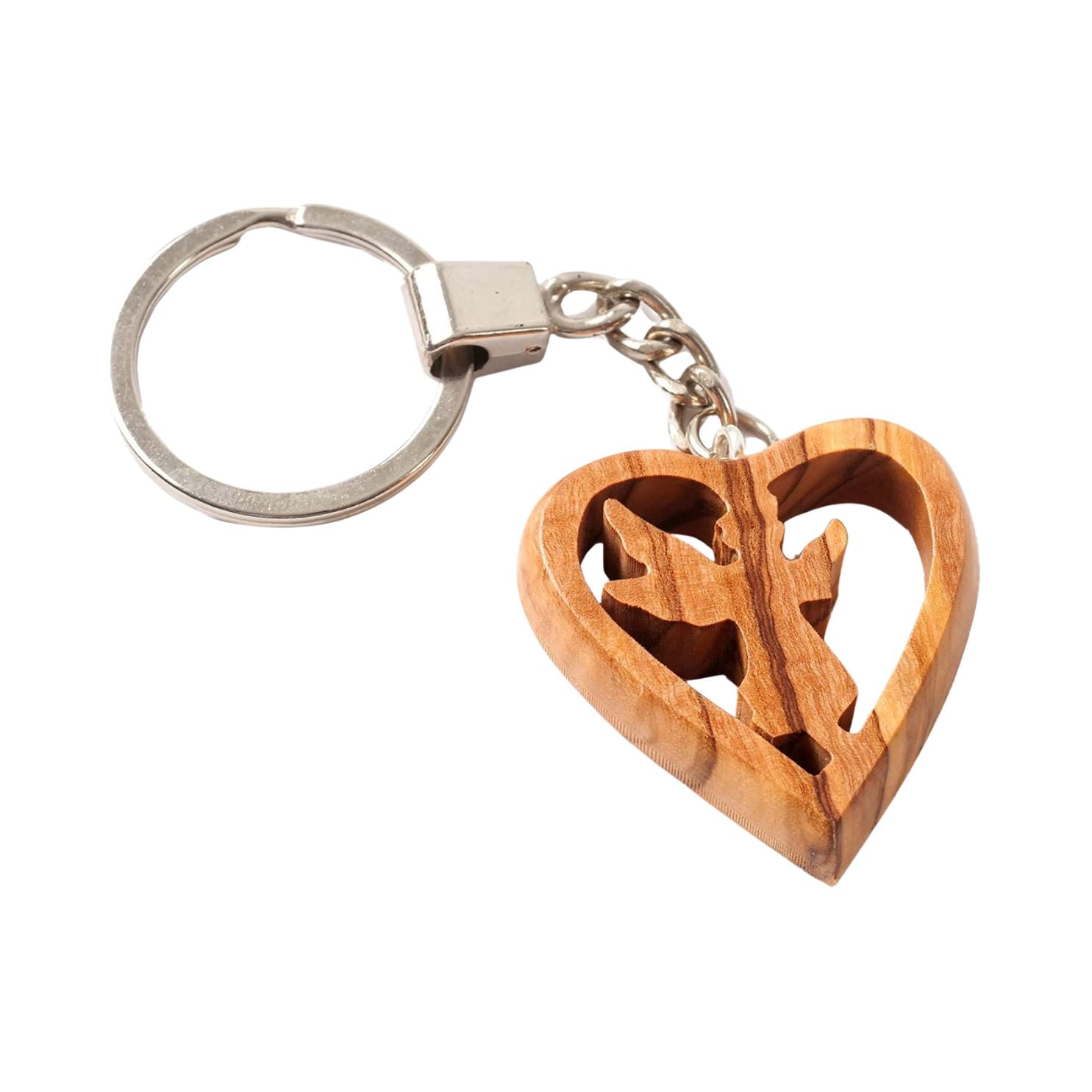 Schlüsselanhänger Schutzengel im Herz aus Olivenholz-0