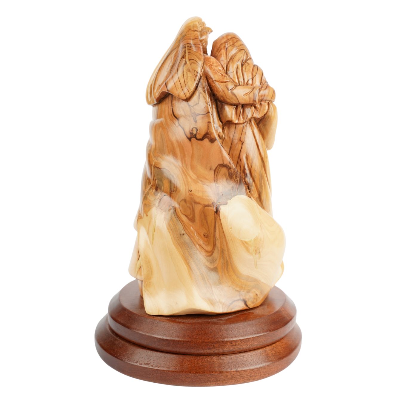 Sainte Famille avec l'enfant nouveau-né – Figurine en bois d'olivier sculptée à la main, provenant de Bethléem (27 cm)