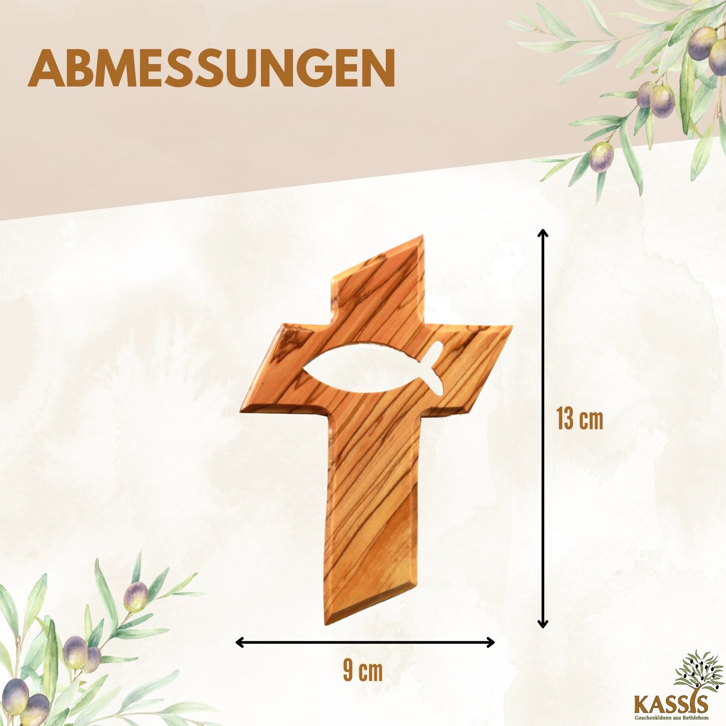 Olivenholz Wandkreuz mit Fisch-2