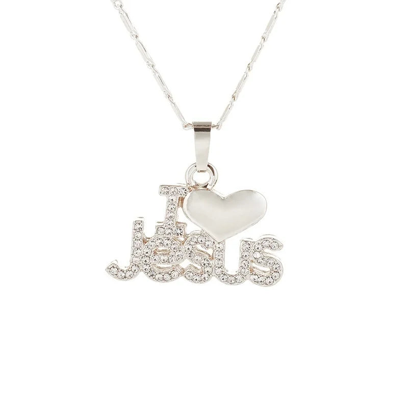 Collier chrétien « I LOVE JESUS » avec zircon – 50 cm