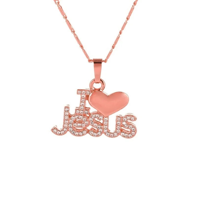 Collier chrétien « I LOVE JESUS » avec zircon – 50 cm