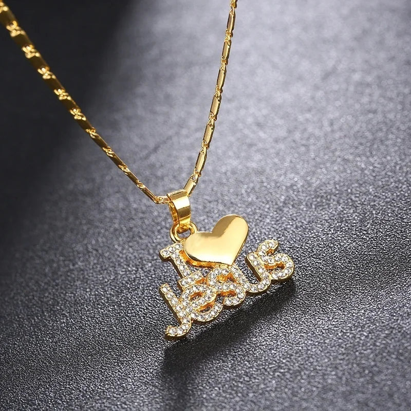 Collier chrétien « I LOVE JESUS » avec zircon – 50 cm