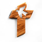 Olivenholz Wandkreuz mit Friedenstaube-0
