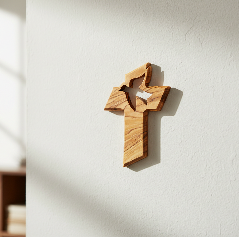 Croix murale en bois d'olivier avec colombe de la paix | Stella Christi