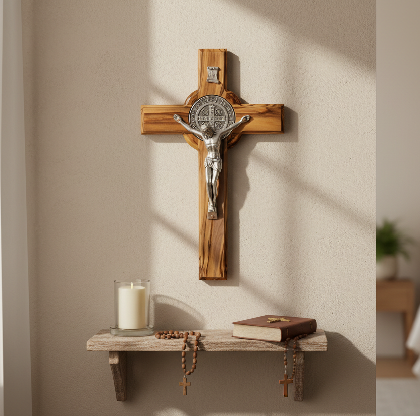 Crucifix de Saint Benoît en bois d'olivier | Stella Christi