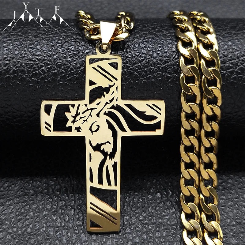 Collier croix du Christ et couronne d’épines – acier inoxydable