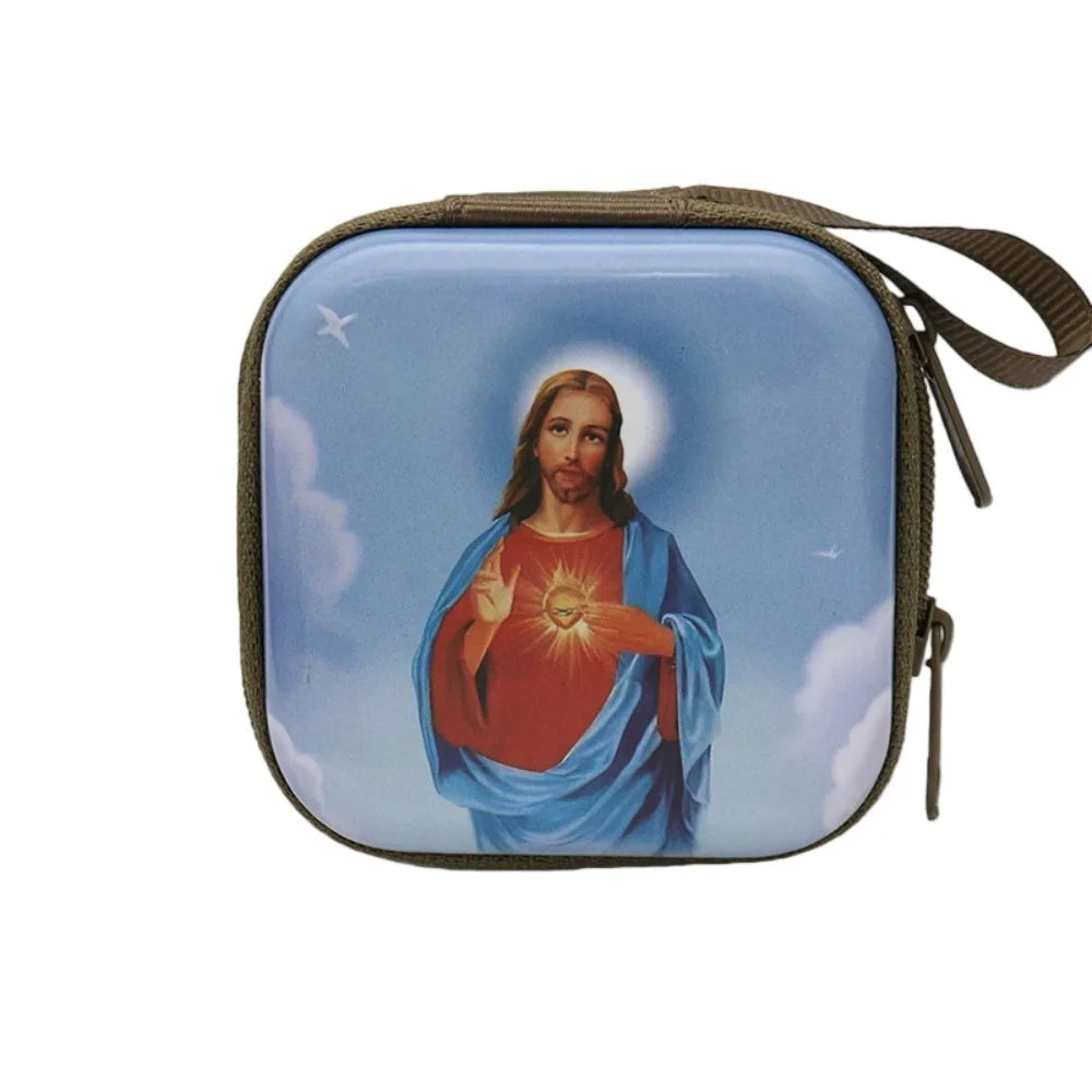 Boîte métallique pour chapelet – Vierge Marie, 7 cm