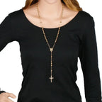 Collier chapelet à perles métalliques 6 mm – crucifix