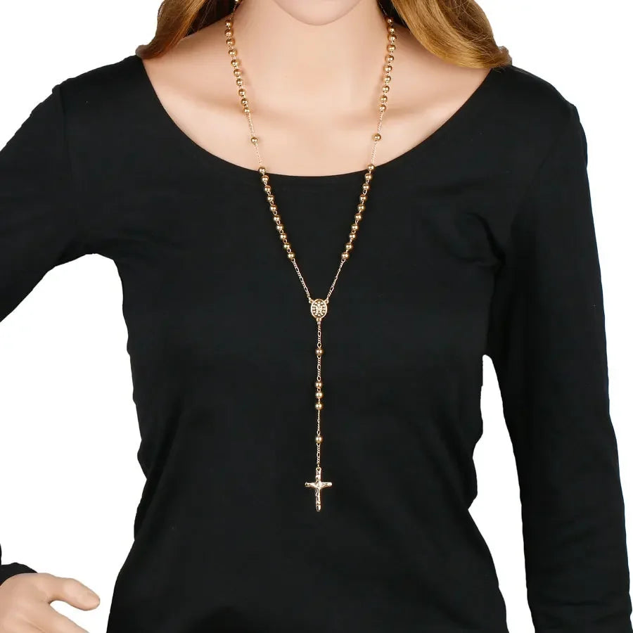 Collier chapelet à perles métalliques 6 mm – crucifix