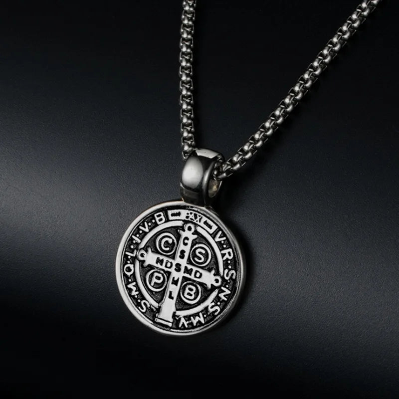Médaille de Saint-Benoît en acier inoxydable – Collier 60 cm
