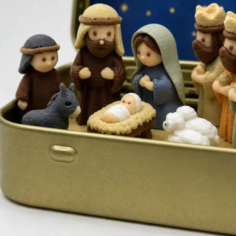 Mini crèche de Noël en boîte métallique – Sainte Famille