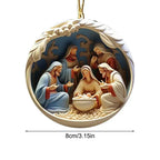 Suspension Nativité fond bleu en acrylique imprimé – dimension indicative 8 cm