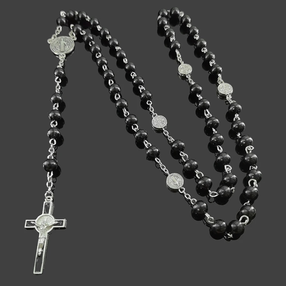 Collier chapelet style perles nacrées – croix