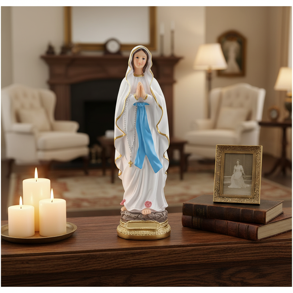 Statue de Notre Dame de Lourdes en Résine – Peinte et Décorée à la Main