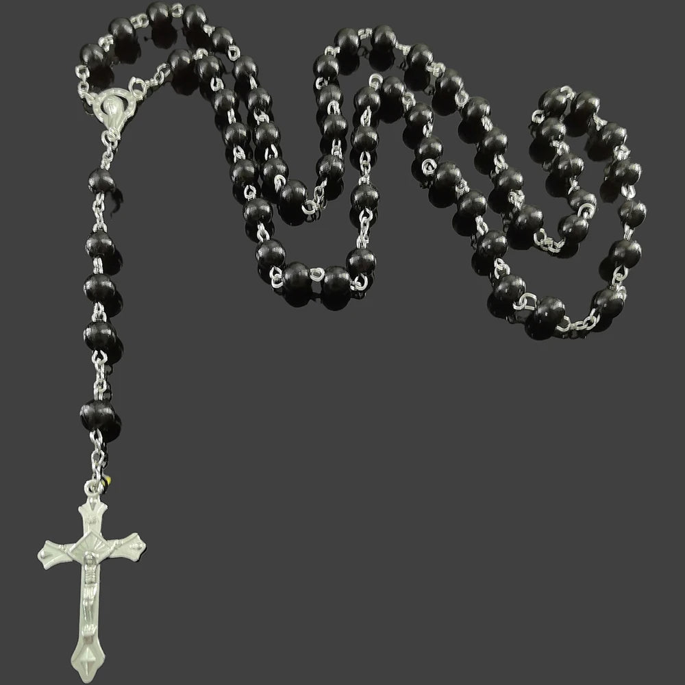 Collier chapelet style perles nacrées – croix