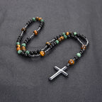 Collier croix en pierre rouge naturelle – 70 cm