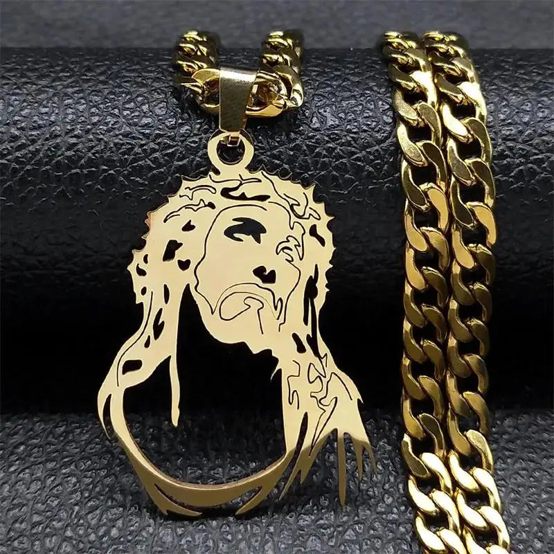 Collier croix du Christ et couronne d’épines – acier inoxydable