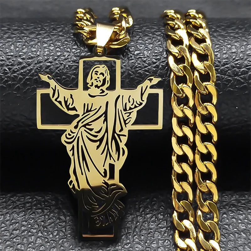 Collier croix du Christ et couronne d’épines – acier inoxydable