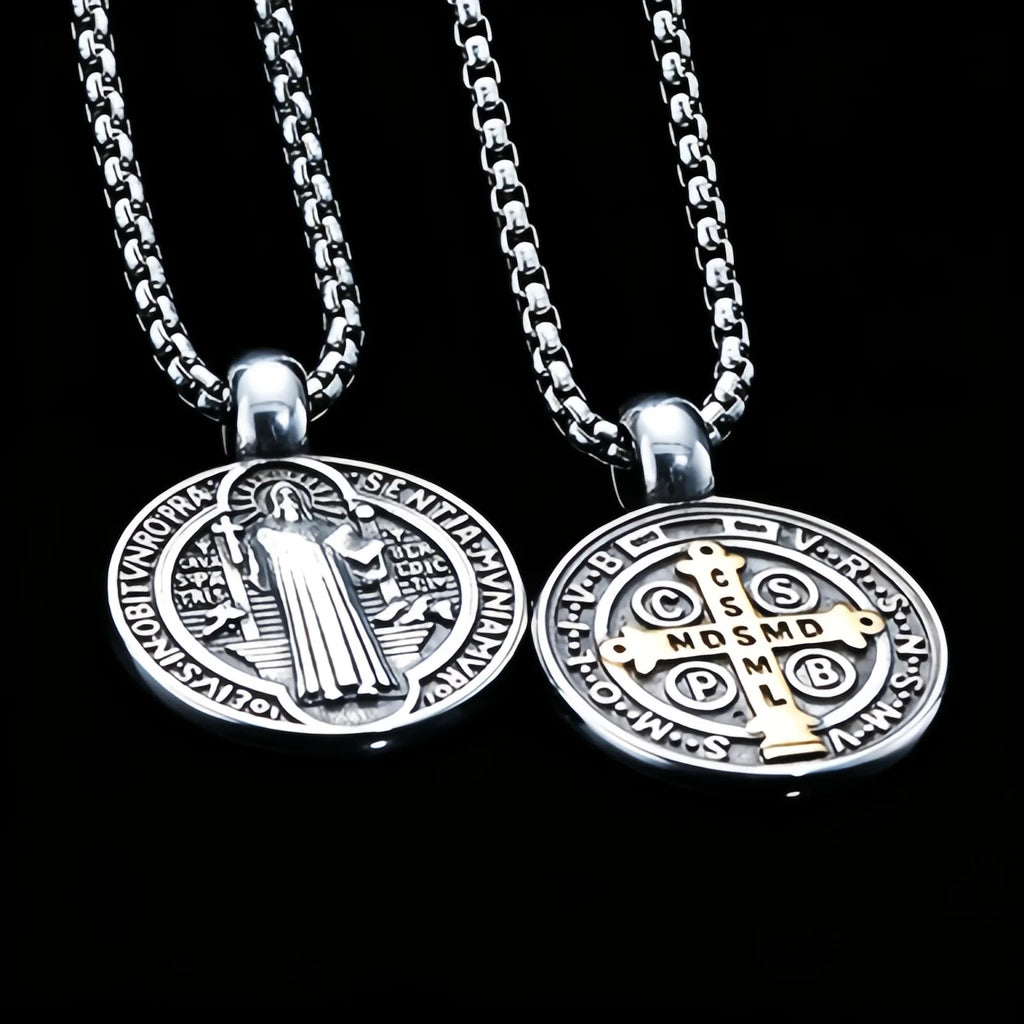 Médaille de Saint-Benoît en acier inoxydable – Collier 60 cm