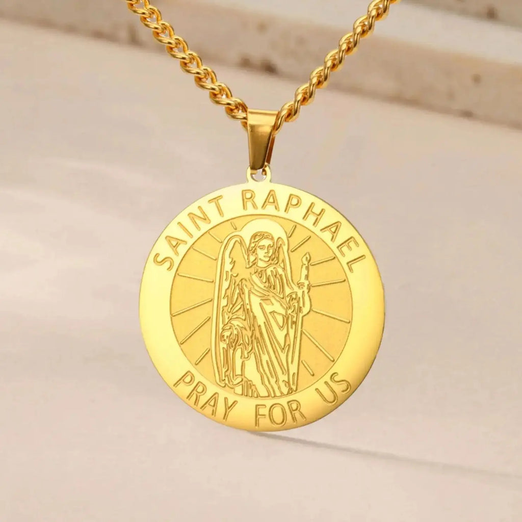 Médaille Saint Raphaël Archange – pendentif avec prière latine