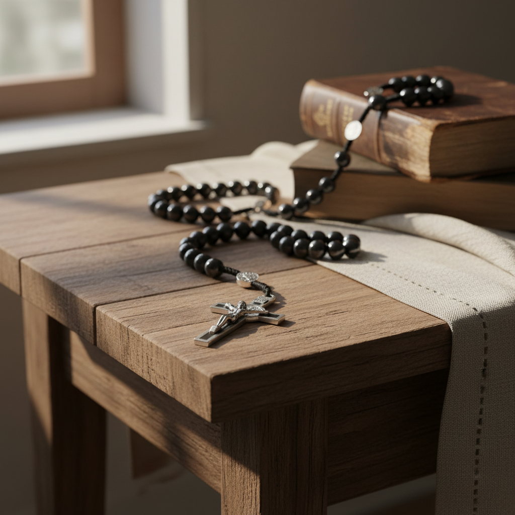 Chapelet de Saint-Benoît tissé en Hématite | Fabrication artisanale