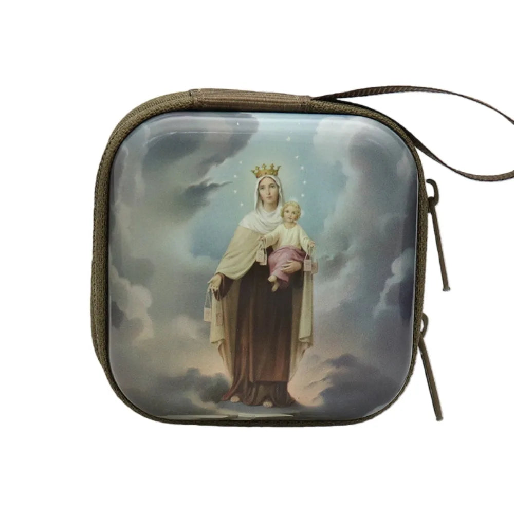 Boîte métallique pour chapelet – Vierge Marie, 7 cm