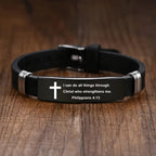 Bracelet croix et verset biblique – acier inoxydable noir