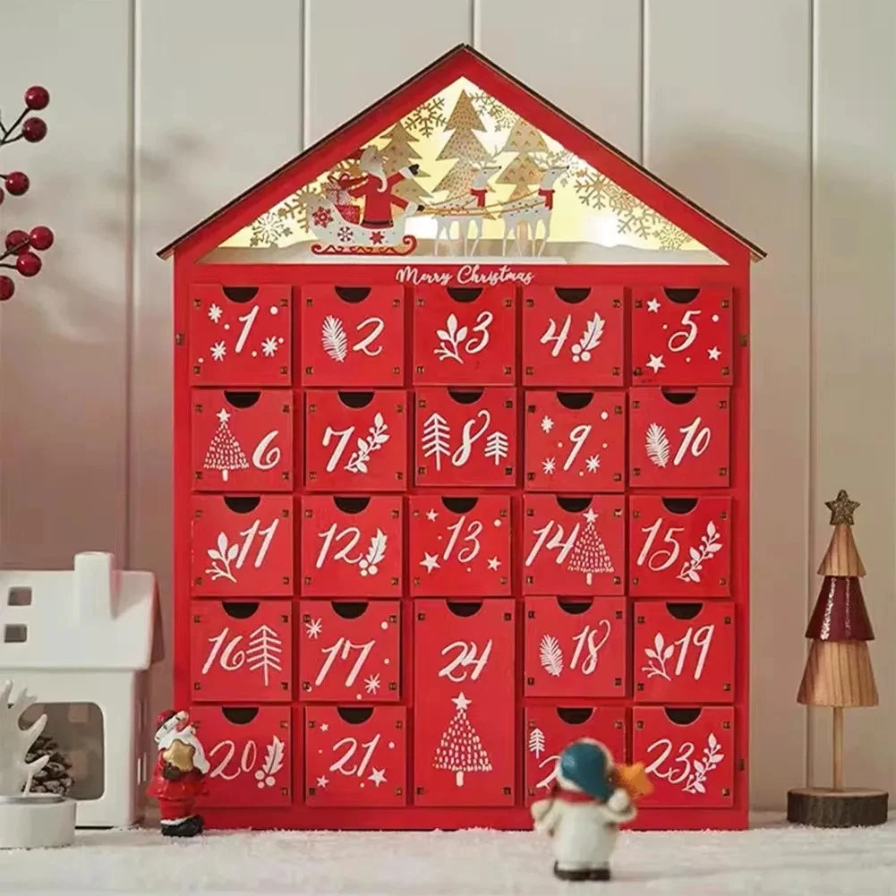 Calendrier de l’Avent en bois lumineux – 24 tiroirs – vue principale