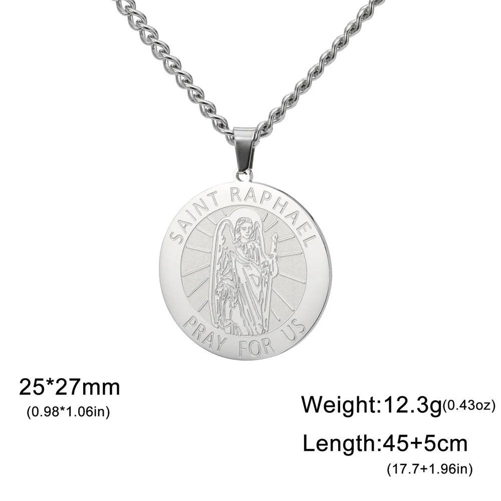Médaille Saint Raphaël Archange – pendentif avec prière latine
