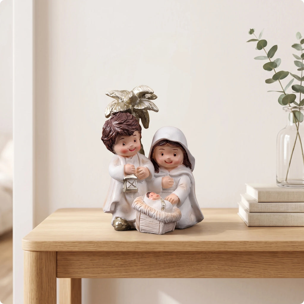 Petite crèche Sainte Famille avec palmier – résine – détail 7