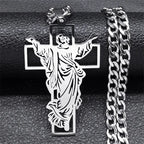 Collier croix du Christ et couronne d’épines – acier inoxydable