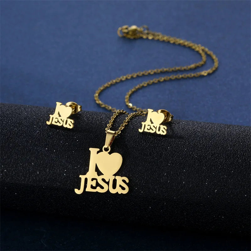 Collier chrétien « I LOVE JESUS » avec zircon – 50 cm