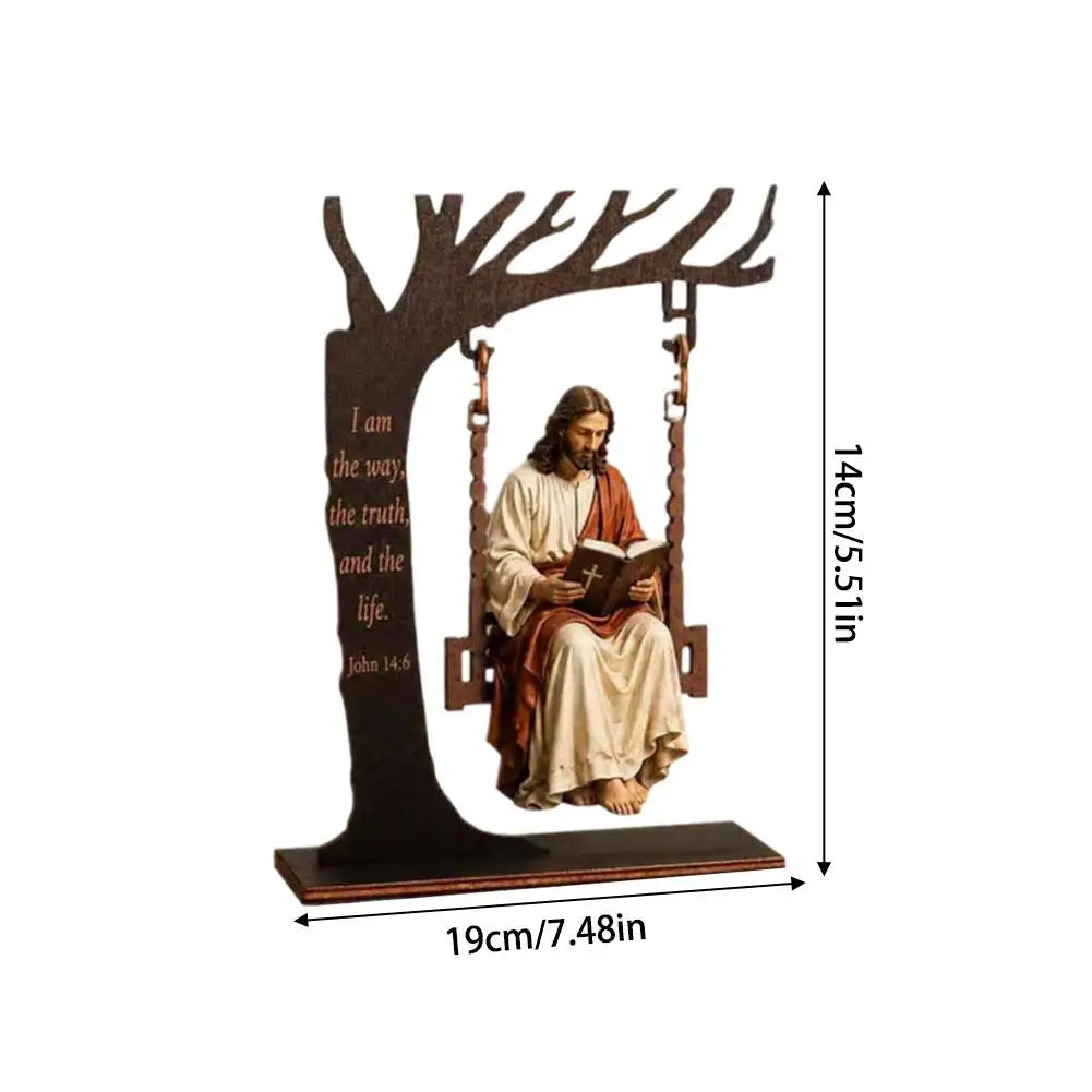 Décoration Jésus à la balançoire avec verset biblique – bois