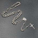 Collier chapelet à perles métalliques 6 mm – crucifix
