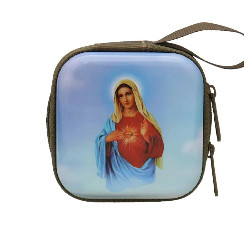 Boîte métallique pour chapelet – Vierge Marie, 7 cm