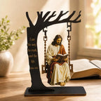 Jésus à la balançoire – décor plat en acrylique, 20 cm – vue du produit