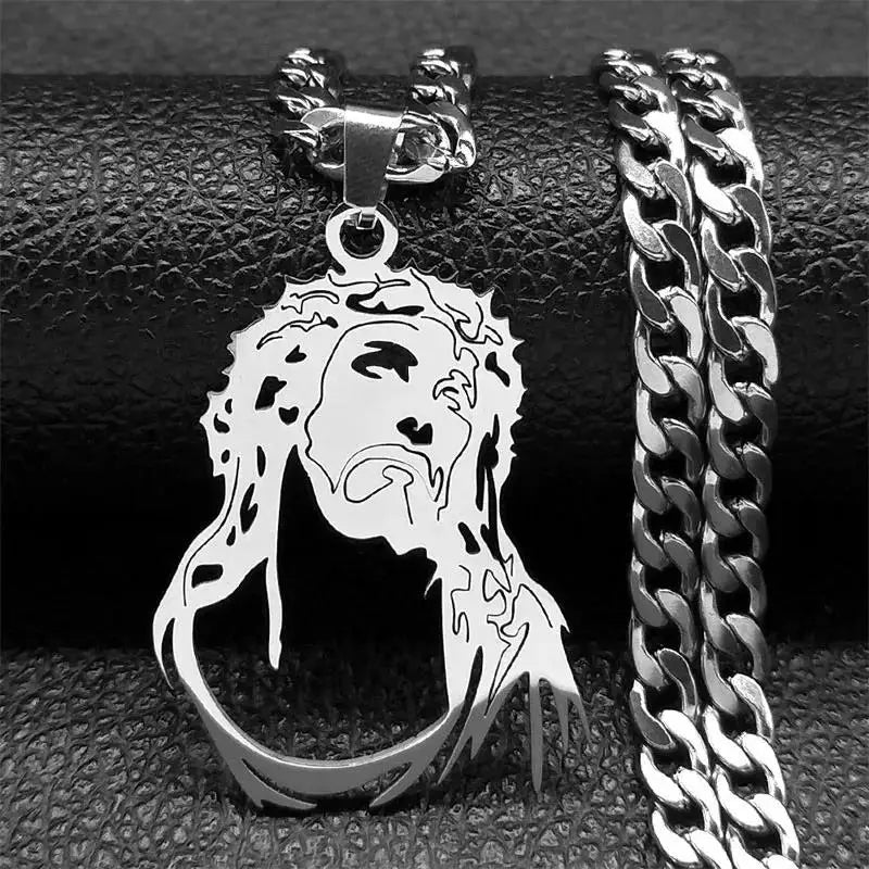 Collier croix du Christ et couronne d’épines – acier inoxydable