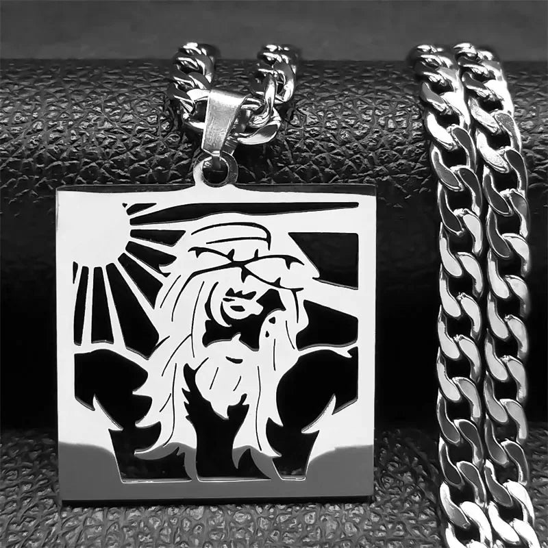 Collier croix du Christ et couronne d’épines – acier inoxydable