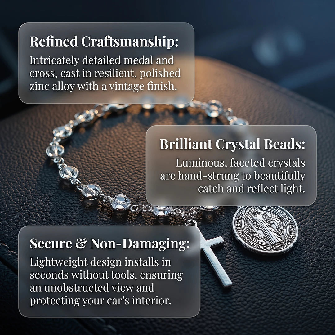 Pendentif voiture Saint-Benoît et croix – perles