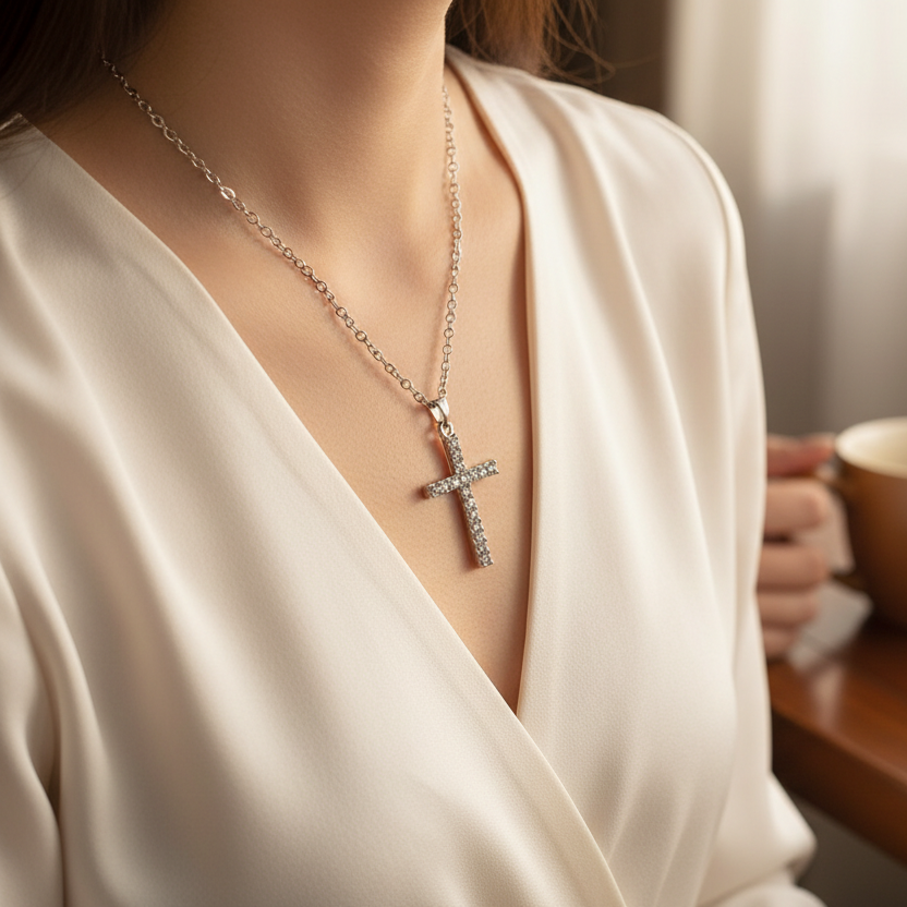 Pendentif femme Croix Lumineuse - Argenté ou Doré ✨ | Stella Christi