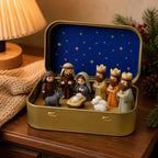 Mini crèche de Noël en boîte métallique – Sainte Famille