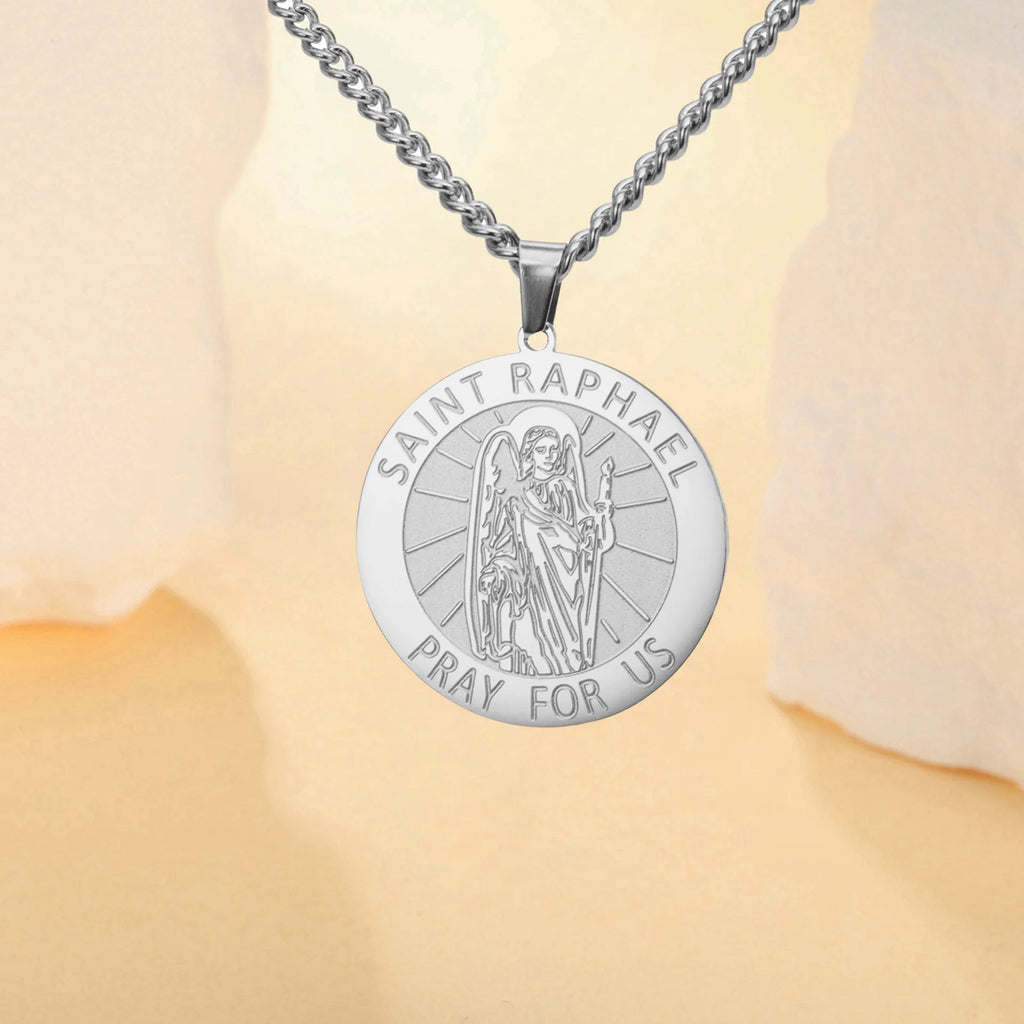 Médaille Saint Raphaël Archange – pendentif avec prière latine