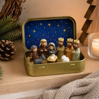Mini crèche de Noël en boîte métallique – Sainte Famille
