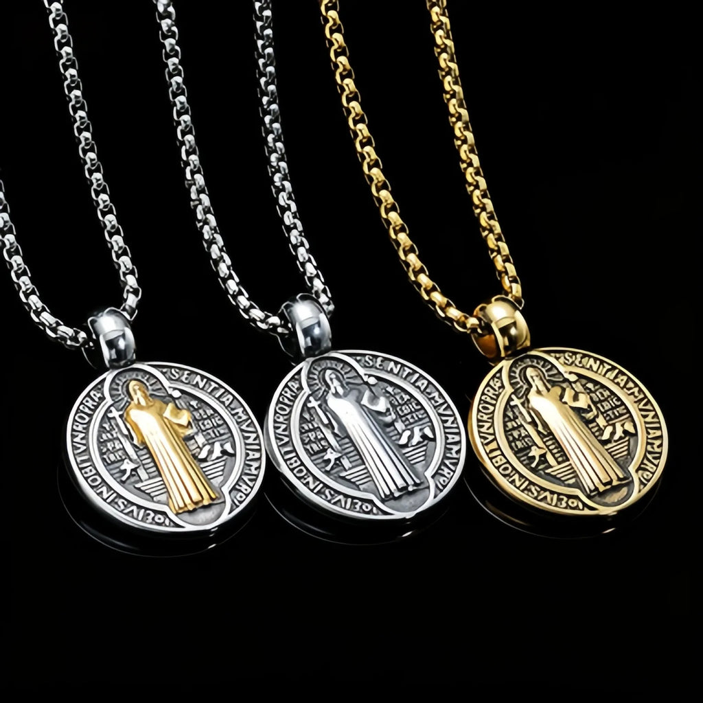 Médaille de Saint-Benoît en acier inoxydable – Collier 60 cm