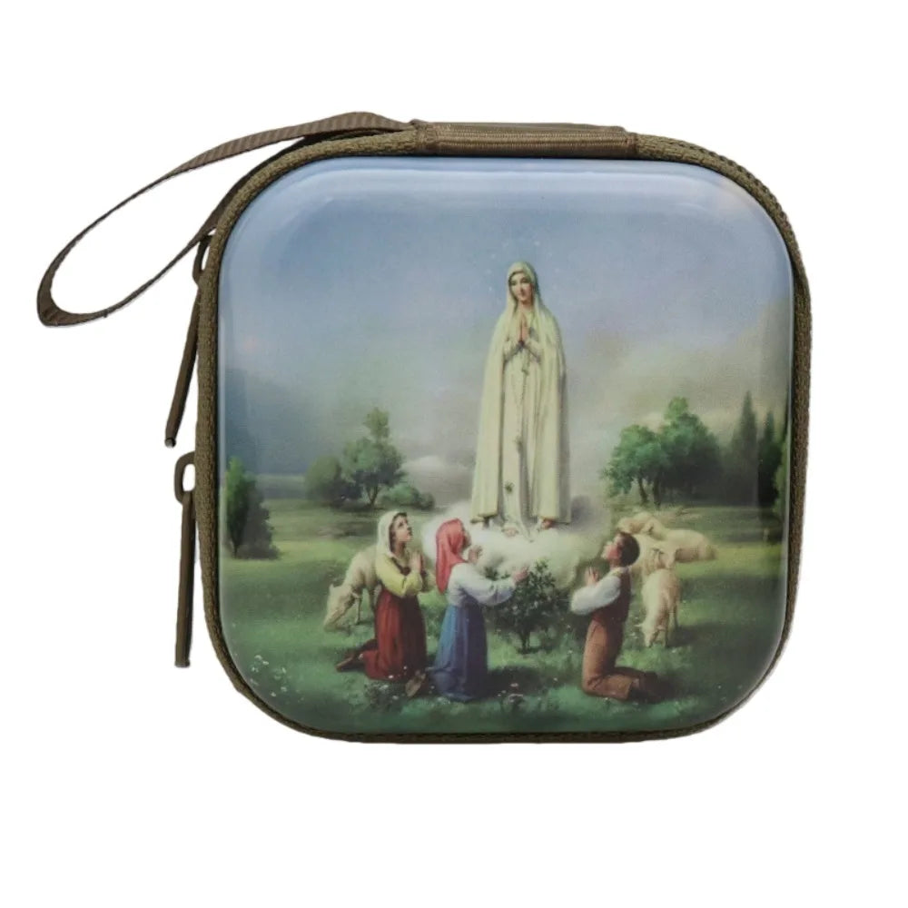 Boîte métallique pour chapelet – Vierge Marie, 7 cm