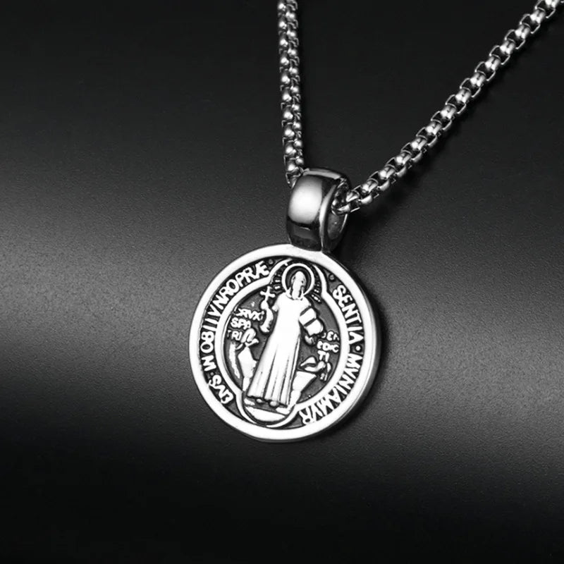 Médaille de Saint-Benoît en acier inoxydable – Collier 60 cm