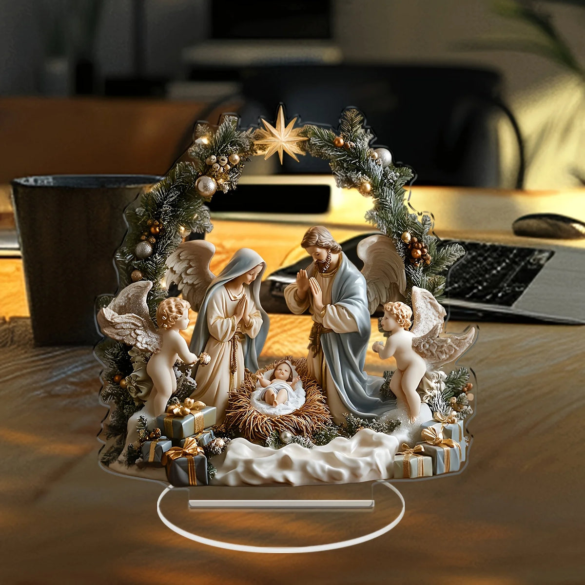 Nativité et Vierge Marie – décor illustré en acrylique 2D – vue du produit