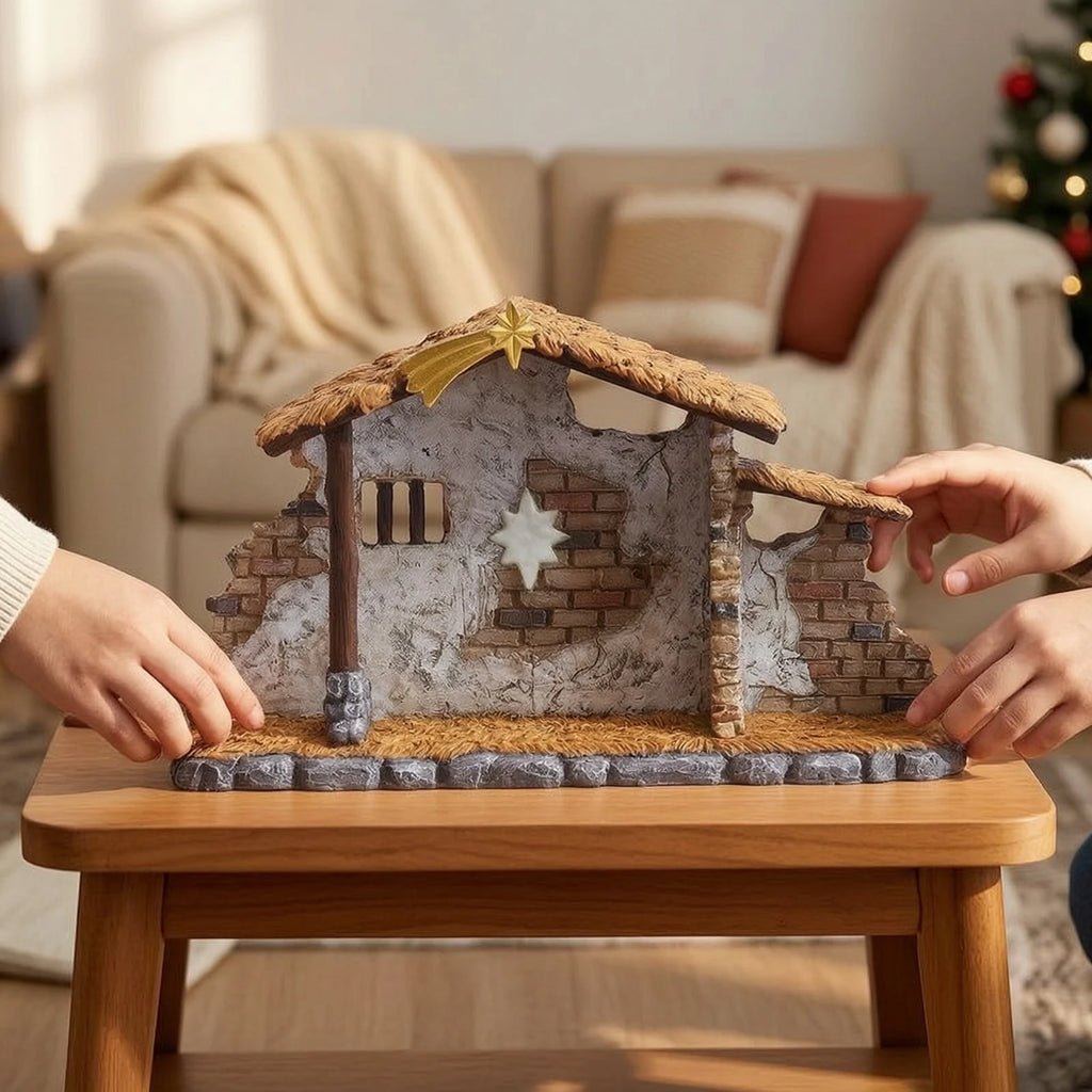 Étable de la Nativité avec étoile – résine, 27,8 cm – détail 5