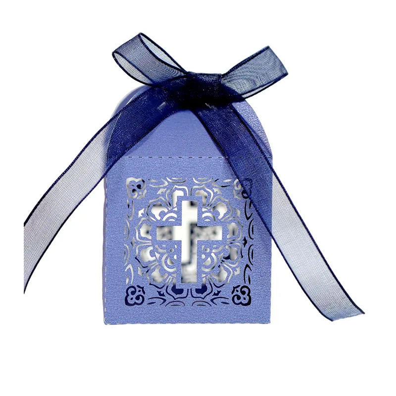 Boîtes à dragées croix avec ruban – lots 50 ou 100